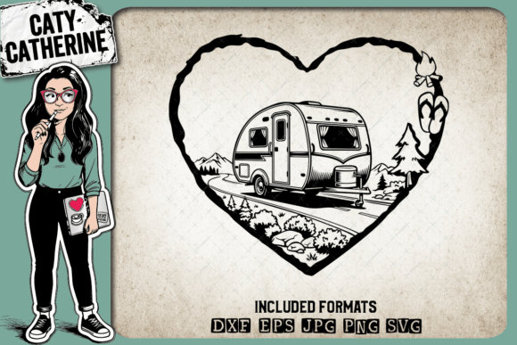 Download Camping Love Heart Scene Teardrop Camper - Love heart Collection