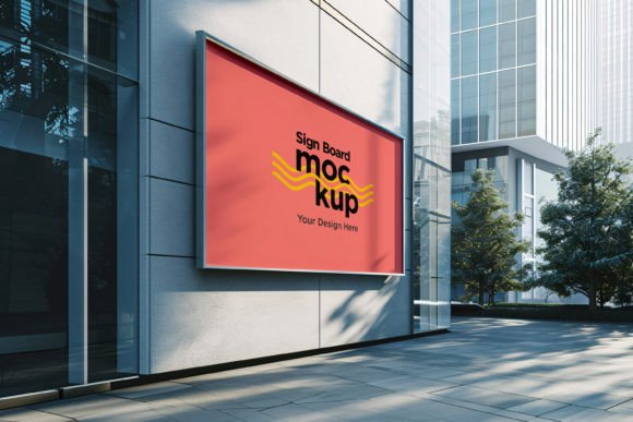Download Sign Board Mockup on Building Wall - Premium Resources
