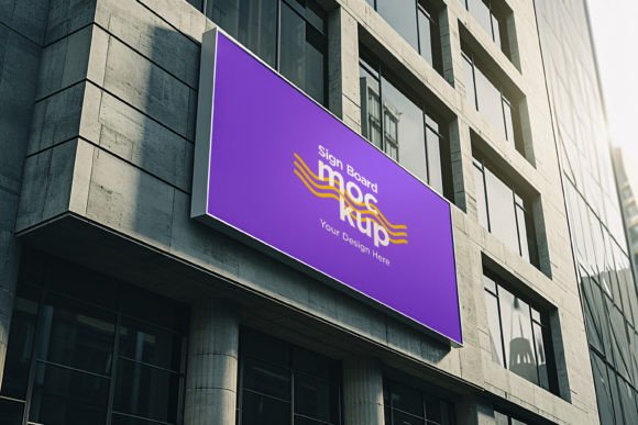 Download Sign Board Mockup on Building Wall - Premium Resources