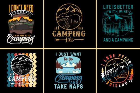 Download Camping T Shirt Design Bundle Vector Art - Camping t shirt design Collection